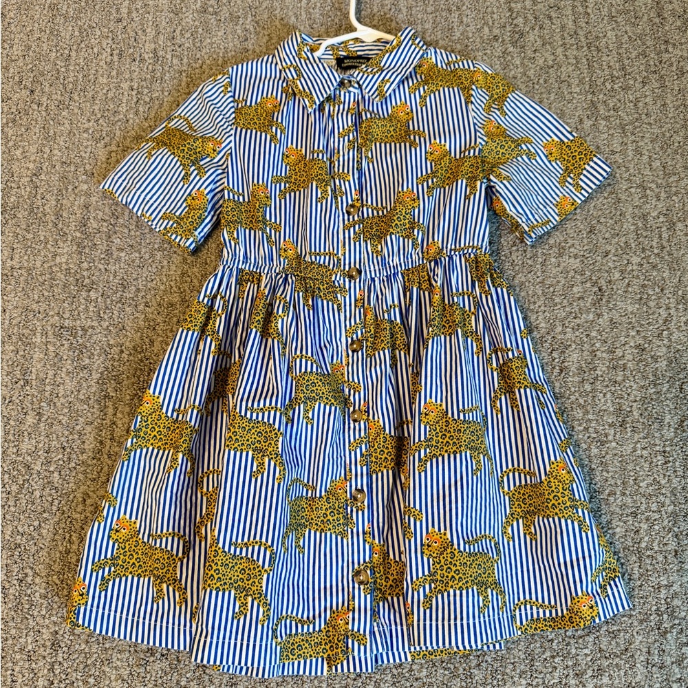 RARE Monoprix Striped Dress with Leopards Print, 8T